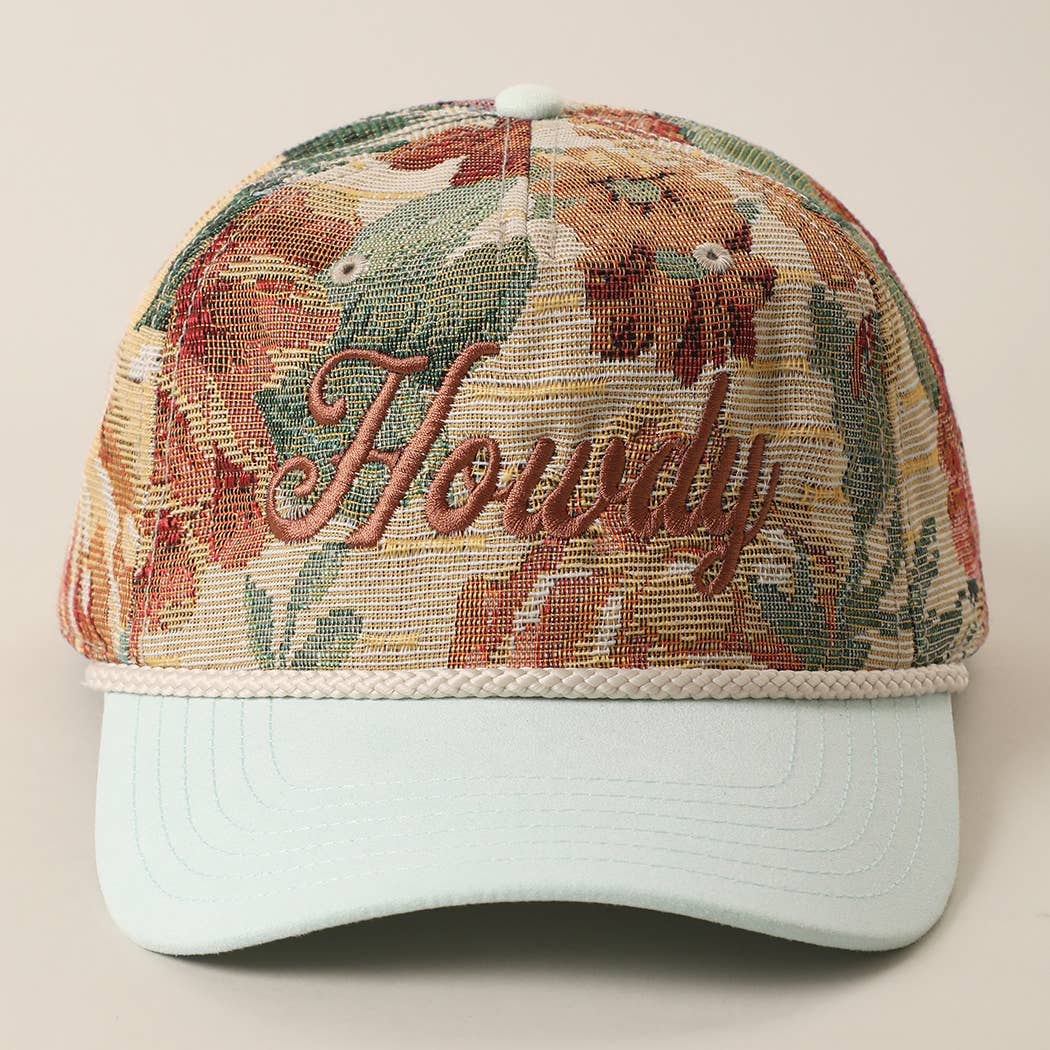 Howdy Floral Tapestry Rope Trucker Cap - Bronze Embroidery