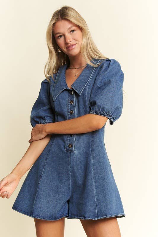 Collard Denim Romper