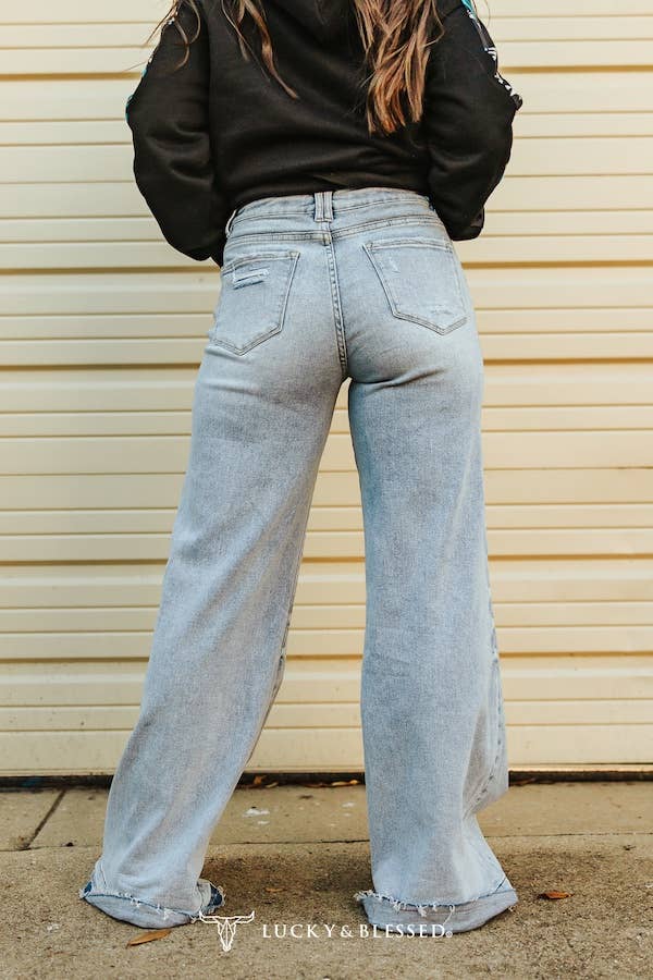 Vintage Stone Wash Mid Rise Raw Hem Trouser Jeans