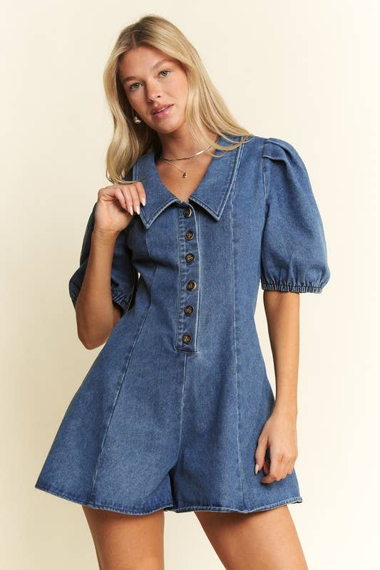 Collard Denim Romper