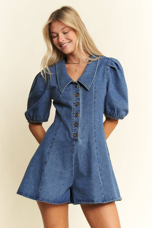 Collard Denim Romper