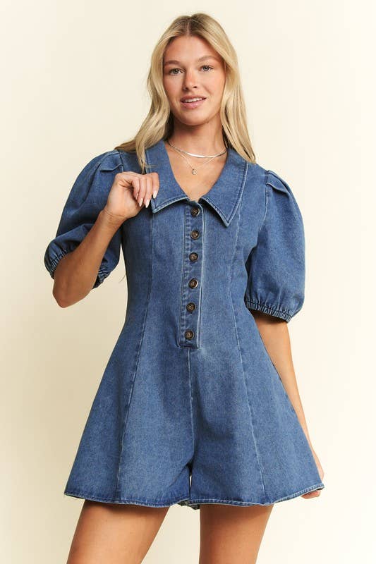 Collard Denim Romper