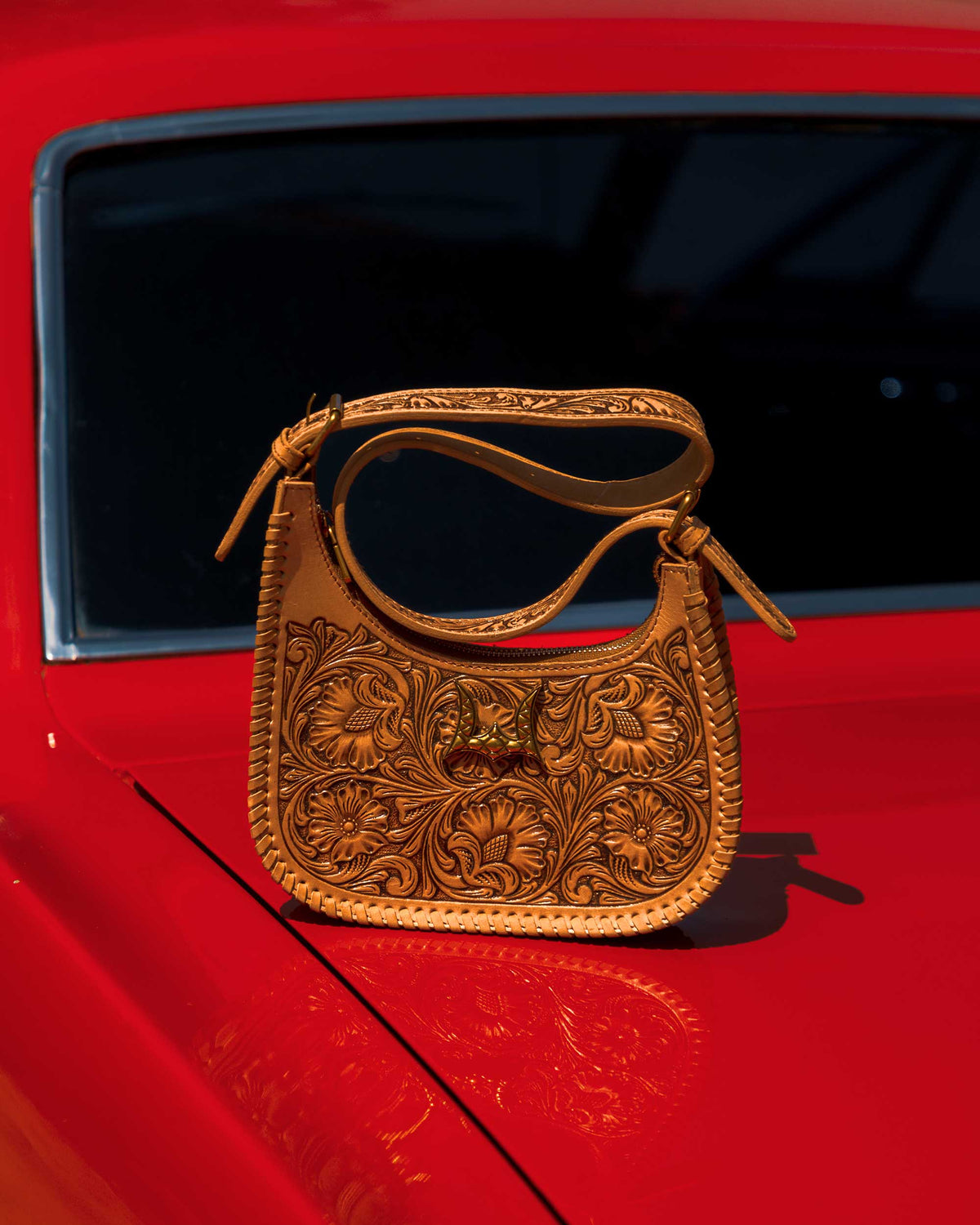 Loyal West Western leather purse with woven leather edging