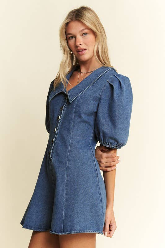 Collard Denim Romper