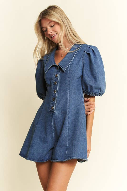 Collard Denim Romper