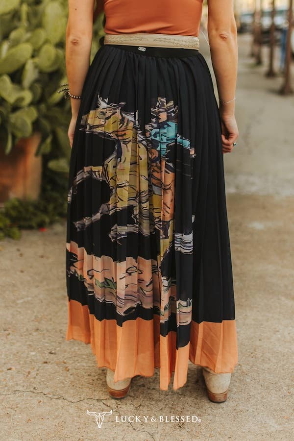 Western Cowboy Printed Pleated Skirt