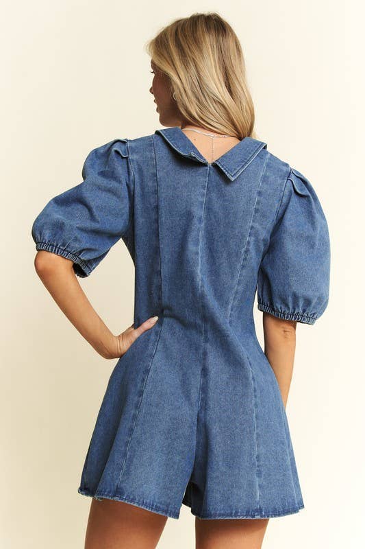 Collard Denim Romper