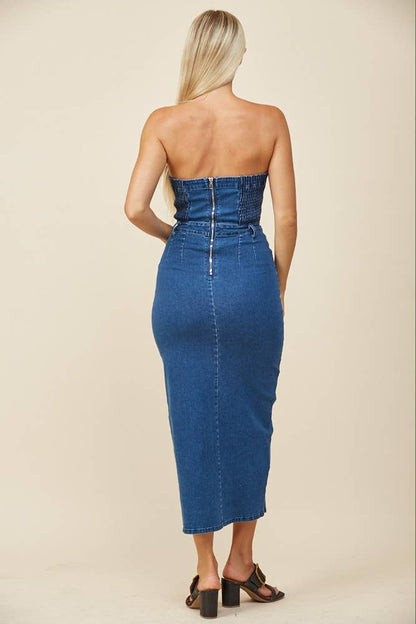 denim tube midi dress Conshvi Strapless Tube Denim Midi Dress for Women Sexy Sleeveless Bodycon Split Slit Party Club Jean Long Dresses, Blue, Large : Amazon.ca: Clothing, Shoes & Accessories