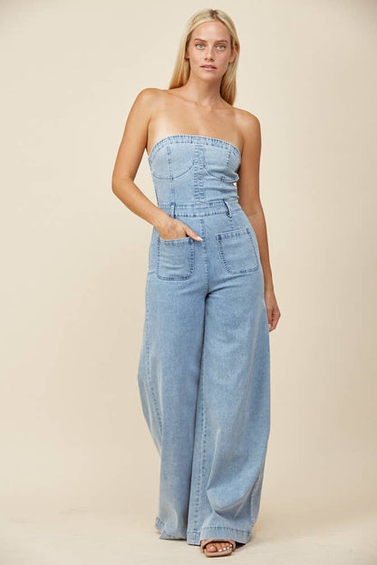 Strapless Light Denim Jumpsuit