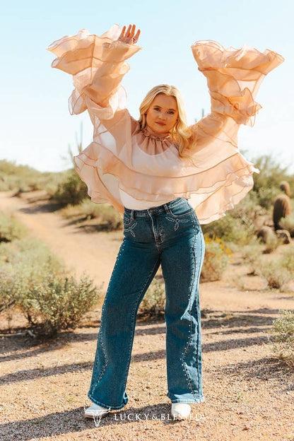 Boutique western denim jeans with statement silver stud detailing