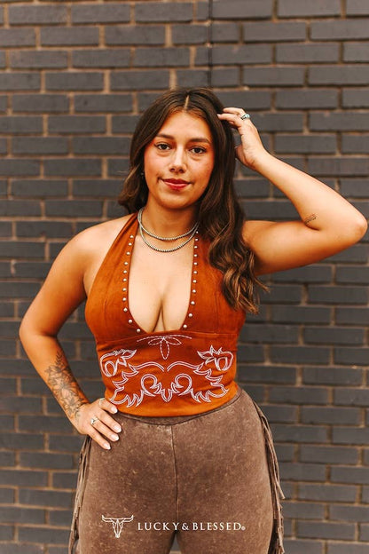 Brown Boot-stitch Top