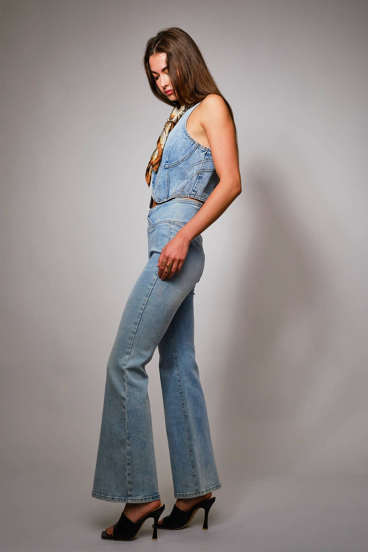Fitted denim bustier vest for women at Willow Wanderers