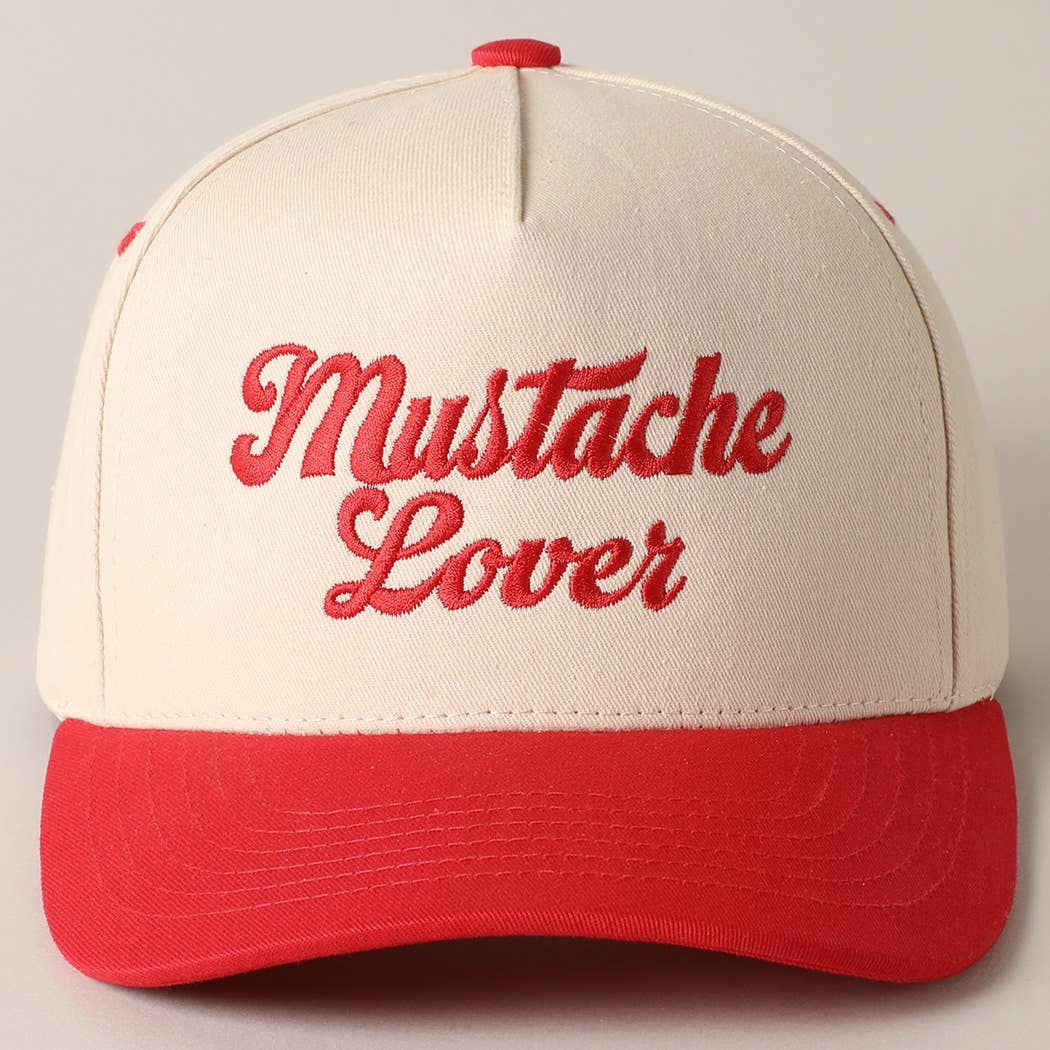 Country trucker cap with bold red stitched Mustache Lovers design