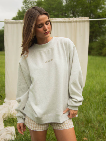 Women's oversized western sweatshirt with Lucky You chest print and cowboy graphic