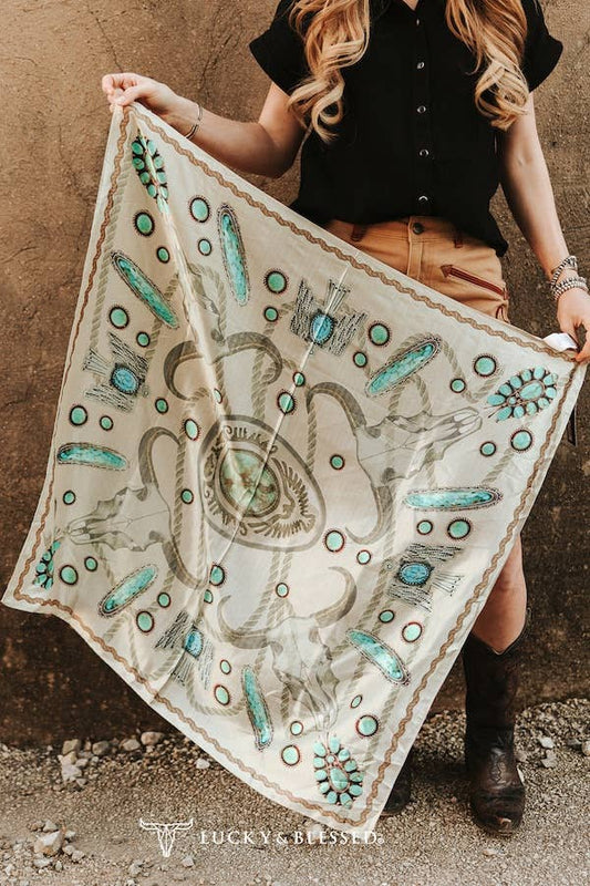 Cow Skull Turquoise Stone Wild Rag
