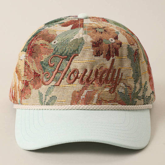 Howdy Floral Tapestry Rope Trucker Cap - Bronze Embroidery