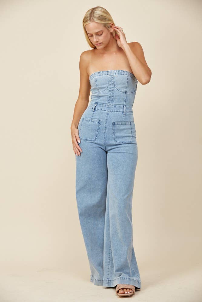 Strapless Light Denim Jumpsuit