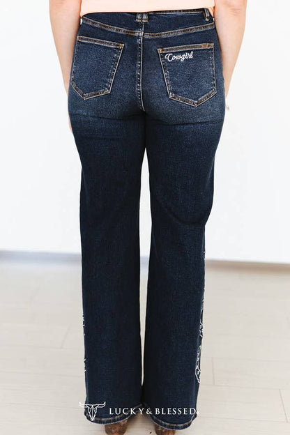Giddy Up Horseshoe Jeans- Dark wash