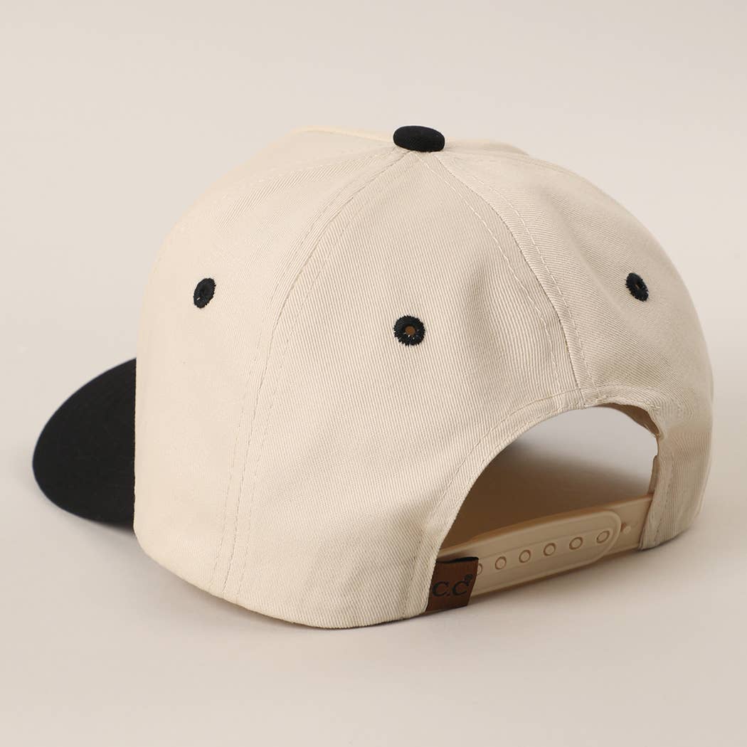 Country style dad snapback cap in cream and black