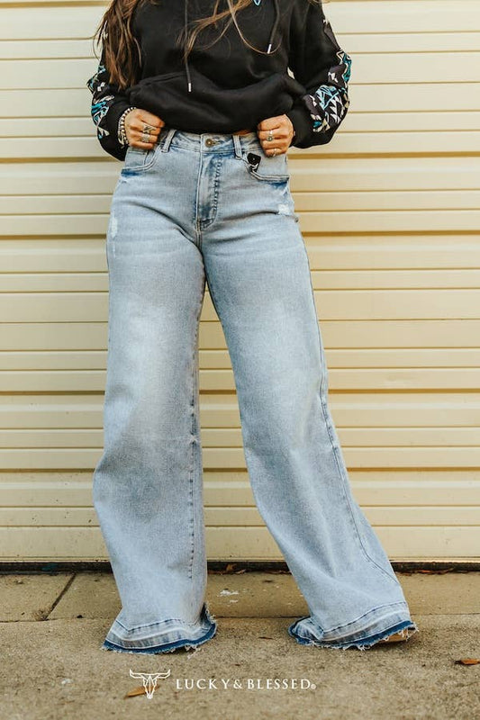 Vintage Stone Wash Mid Rise Raw Hem Trouser Jeans