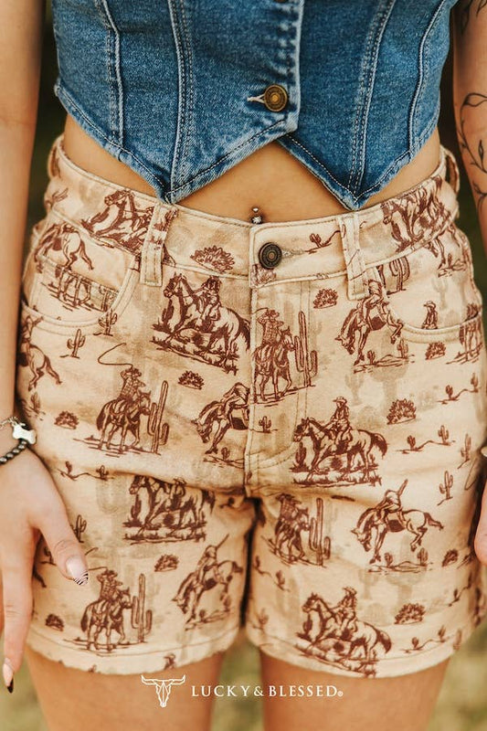 Beige Western Denim Shorts