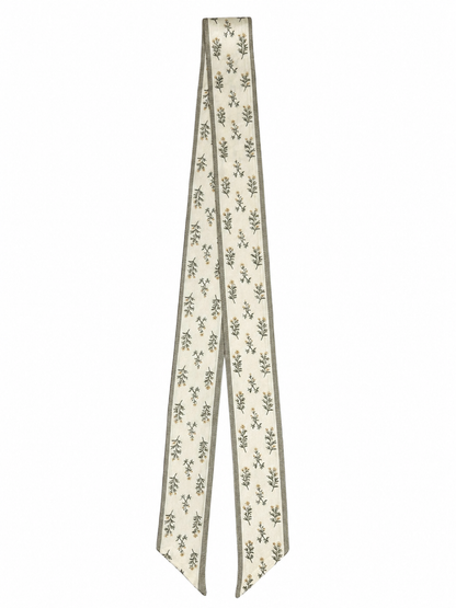 Sage Gingham & Wildflower Silk Twilly
