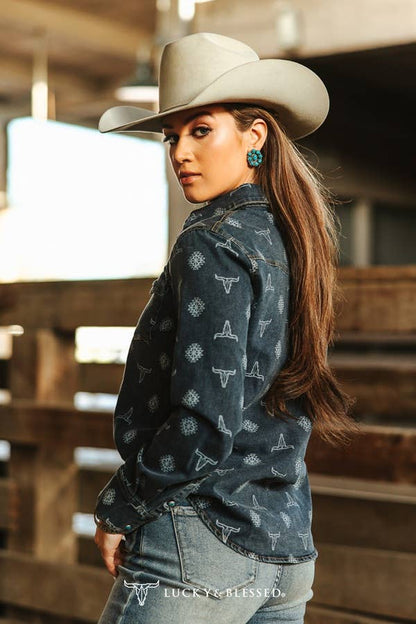 Cowskull Aztec Denim Shirt
