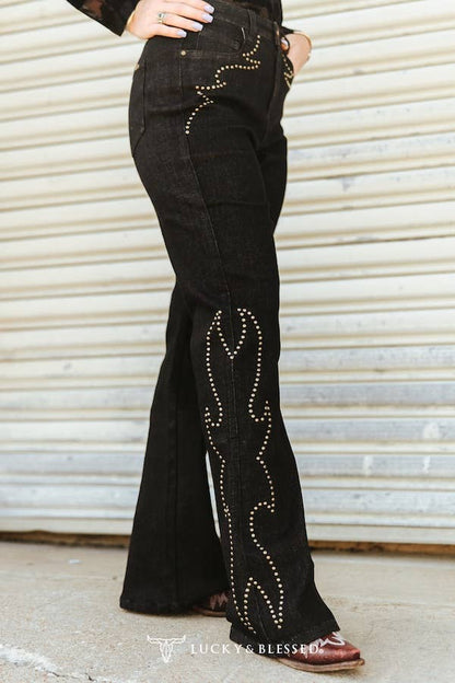 Studded High Rise Bootcut Jeans