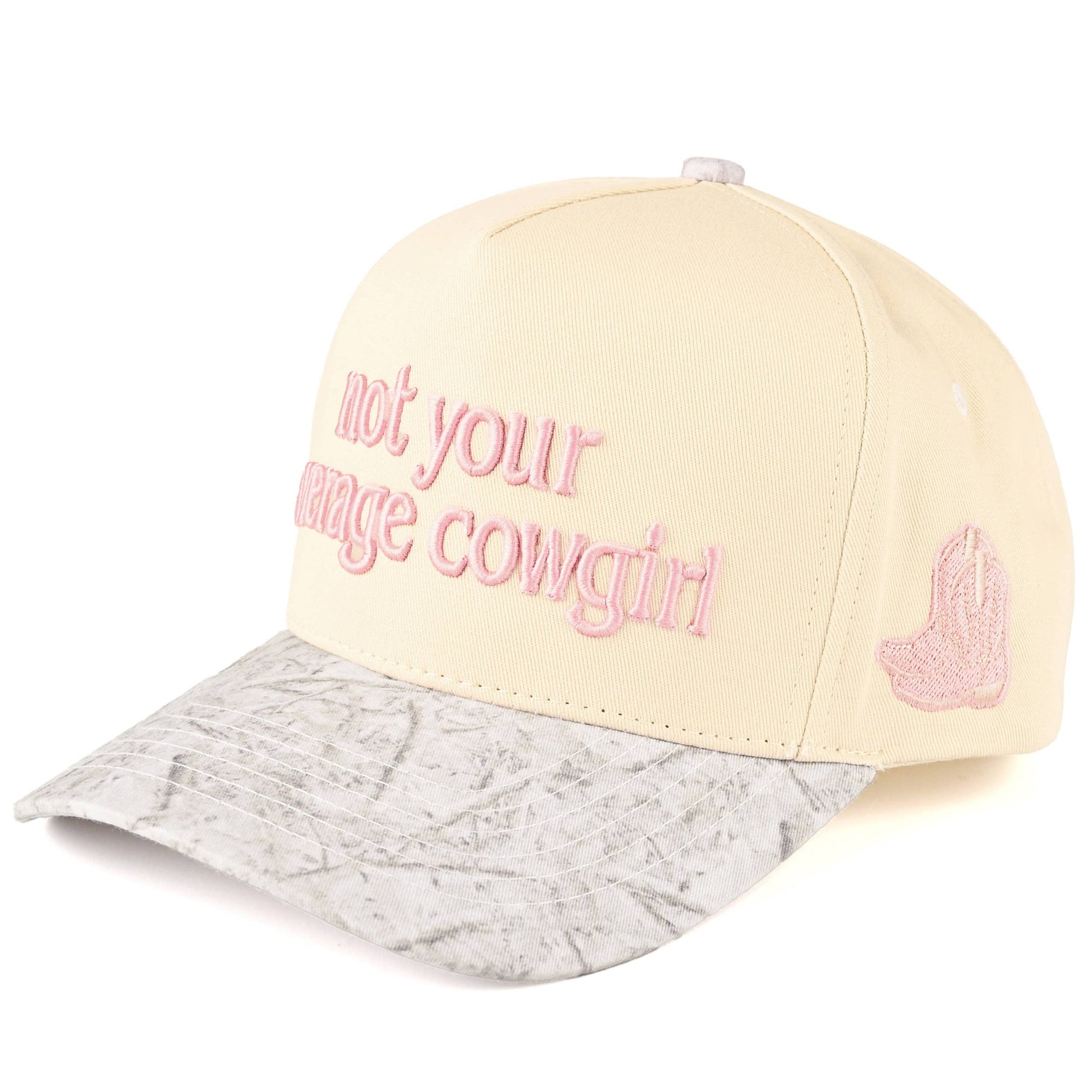 country fashion cap featuring embroidered stars and a camo cream brim