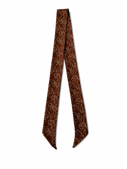 Chocolate brown western silk twilly with horseshoe and rope print