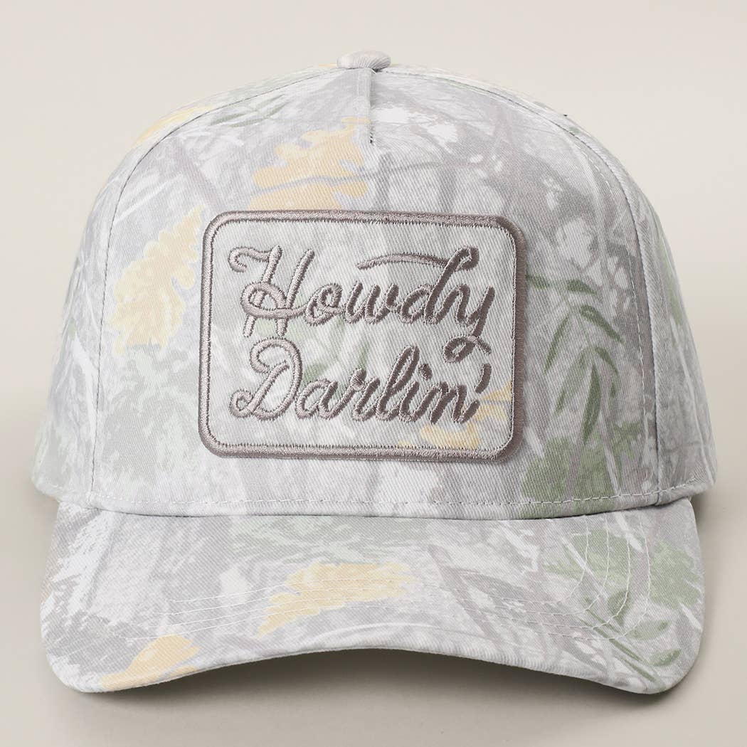 Cap with 'Howdy Darlin'' patch on a light background