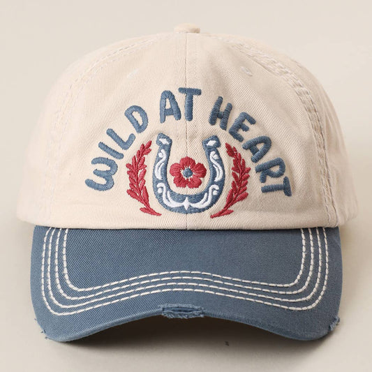 Wild at Heart vintage baseball cap with embroidered horseshow and floral design