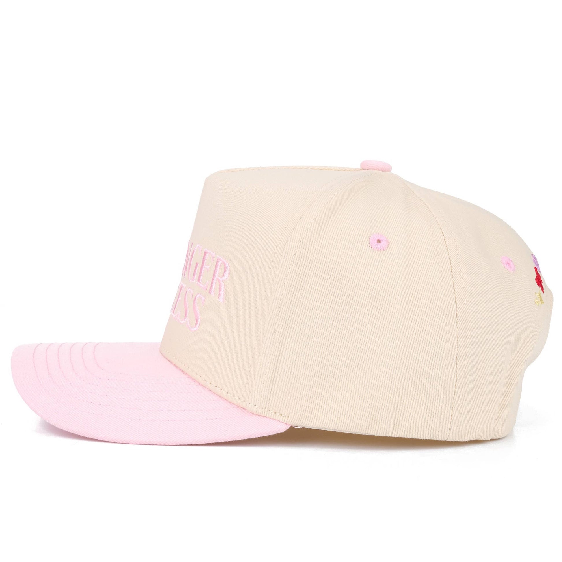 Stylish cream and pink country trucker cap with embroidered Passenger Princess design
