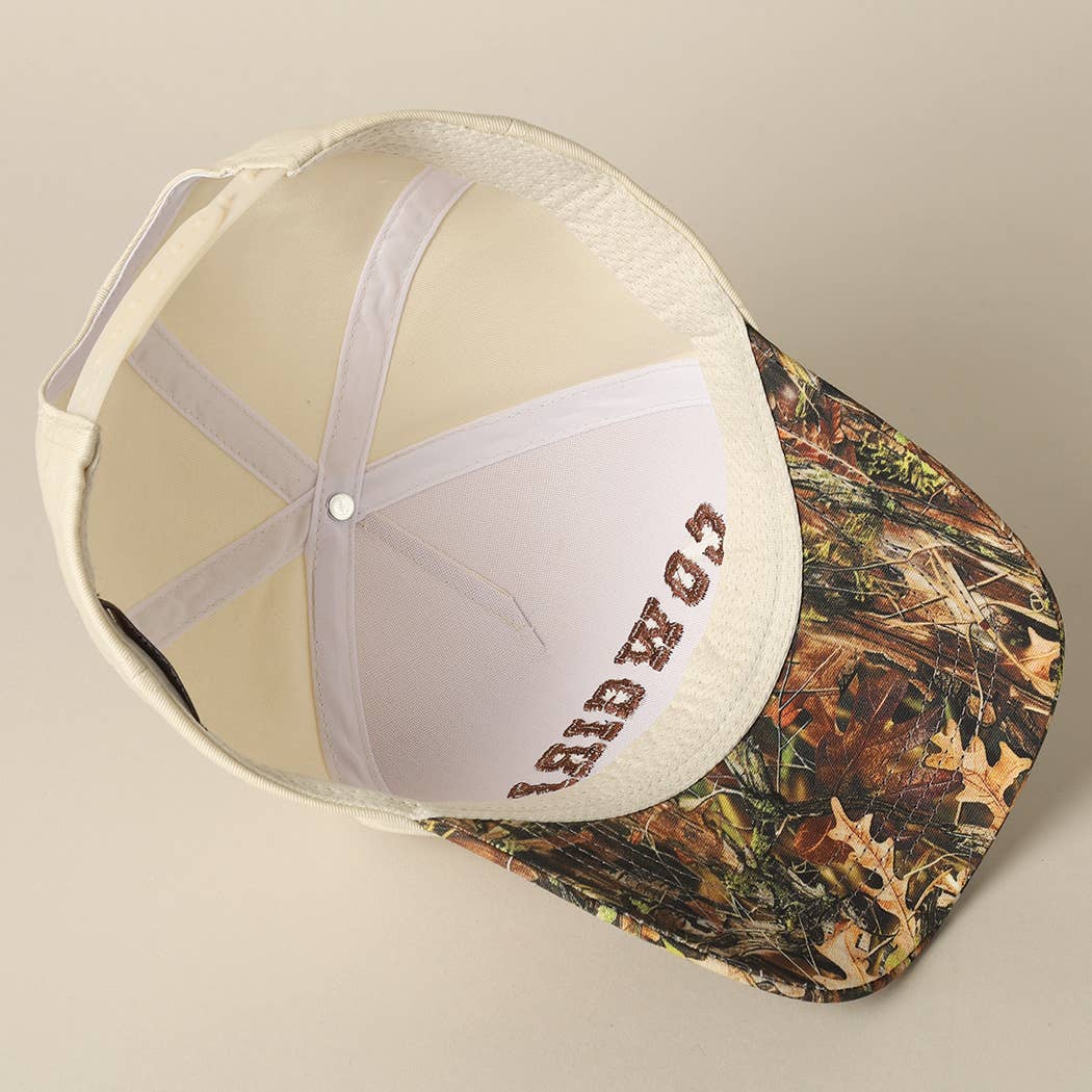Embroidered Cowgirl cap with camouflage peak for western style