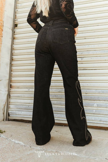 Studded High Rise Bootcut Jeans