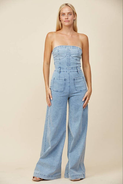 Strapless Light Denim Jumpsuit