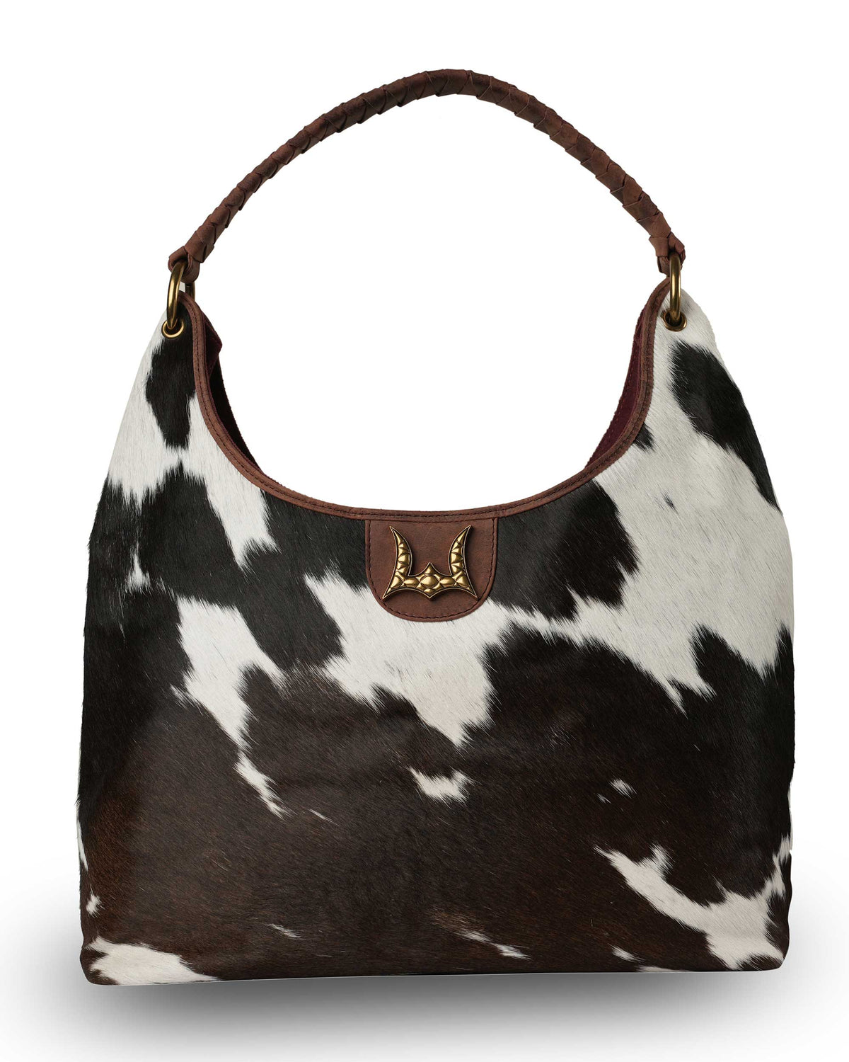 Loyal west black and white hair on cowhide western handbag with brown leather handle
