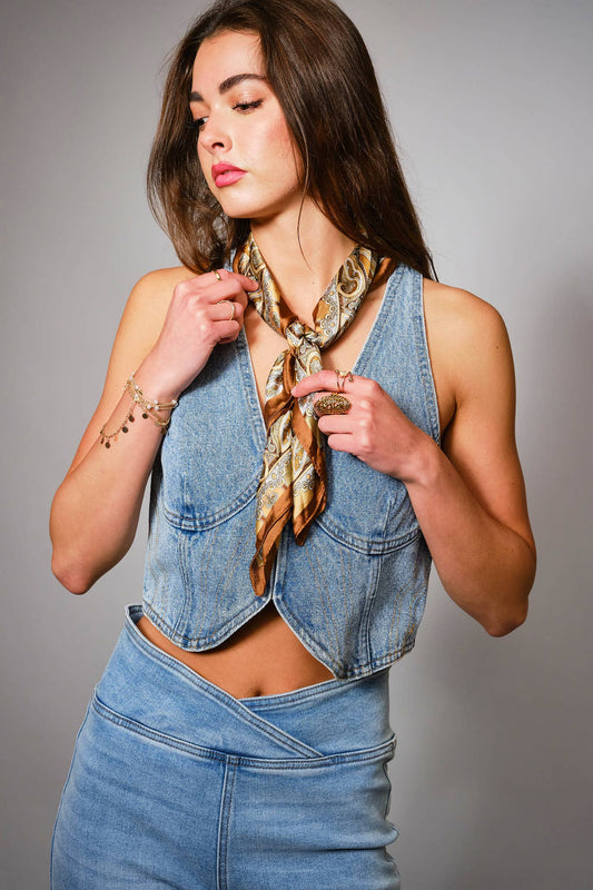 Rodeo Muse cropped denim vest women's western top front view
