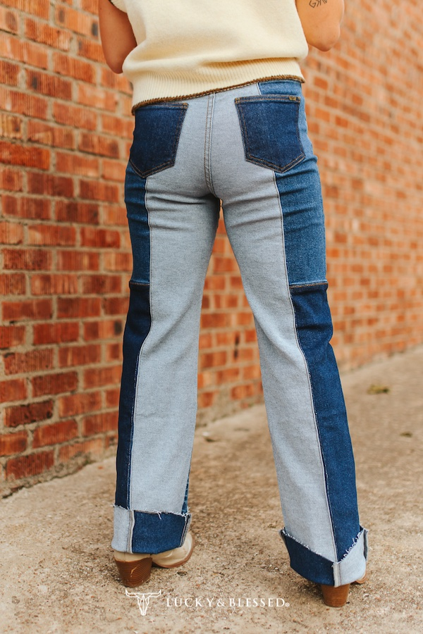 Denim Patchwork Straight Leg Jeans