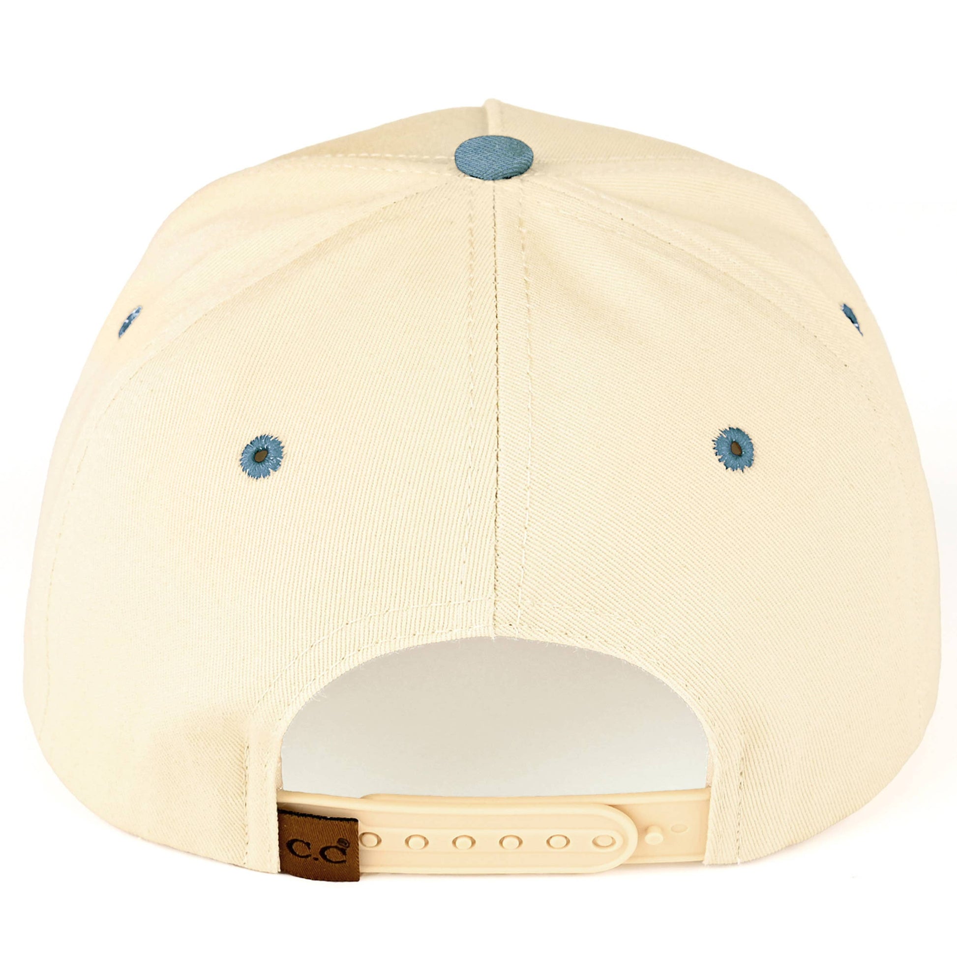 Western inspired cream and denim trucker cap for everyday wear