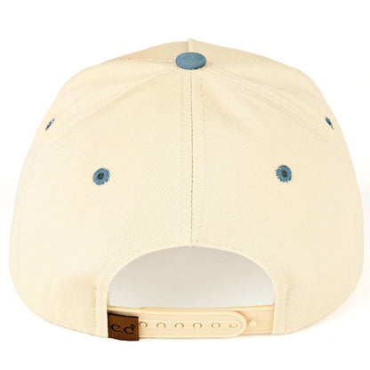 Western inspired cream and denim trucker cap for everyday wear
