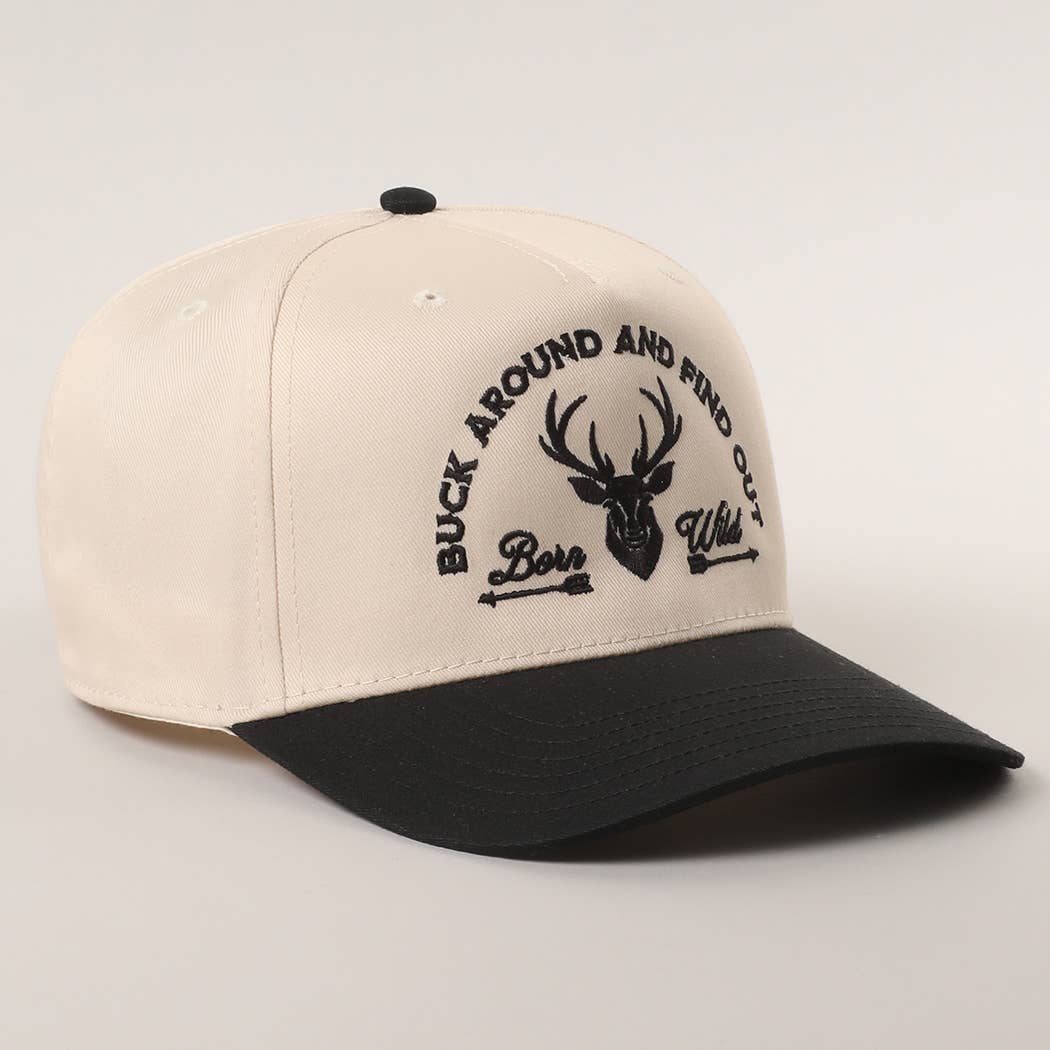 Western trucker hat featuring black embroidery and adjustable snapback closure