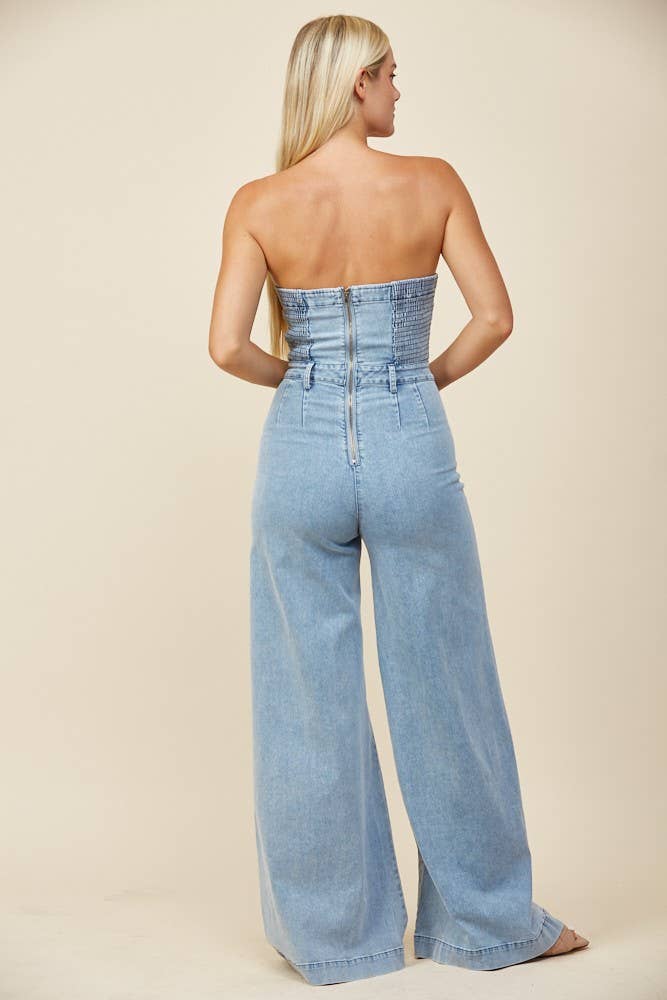 Strapless Light Denim Jumpsuit