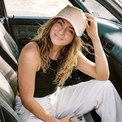 Passenger Princess cream and pink embroidered cotton trucker cap