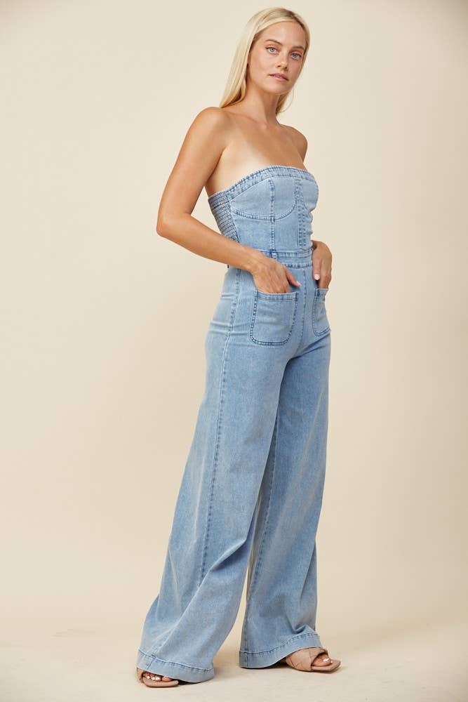 Strapless Light Denim Jumpsuit