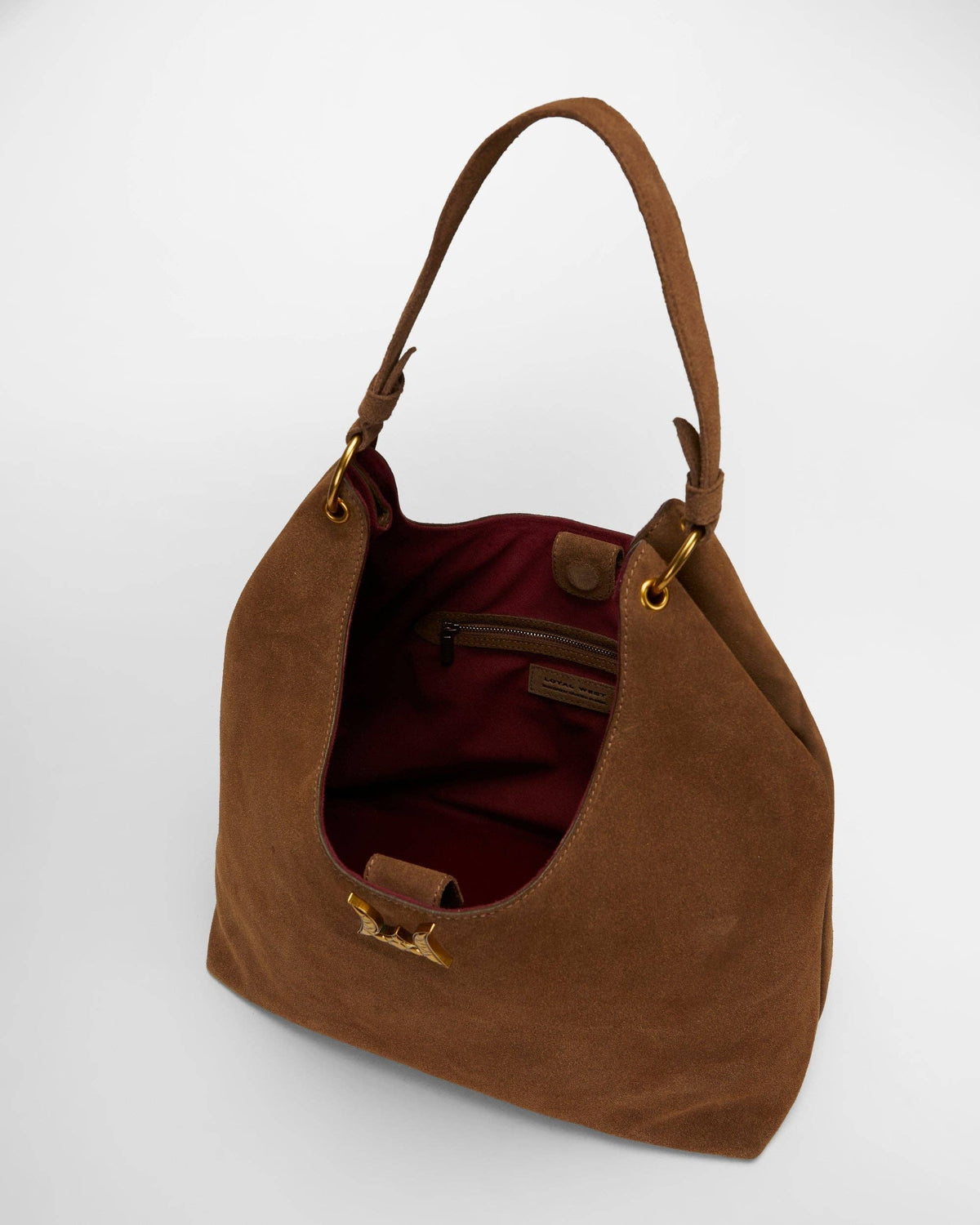 Large brown suede western purse with leather shoulder traps