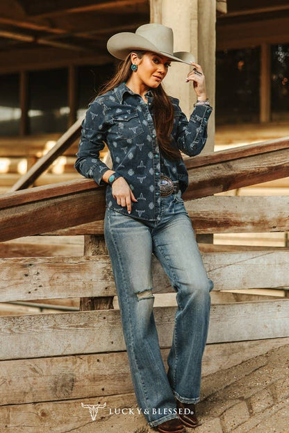 Cowskull Aztec Denim Shirt