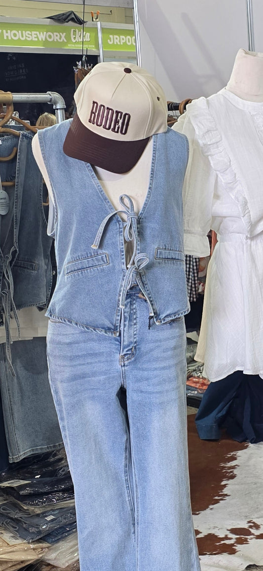 Tie front denim vest