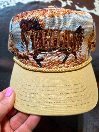 Yeehaw embroidered western horse tapestry trucker hat