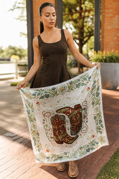Floral cowboy boot wild rag featuring vintage western boot artwork